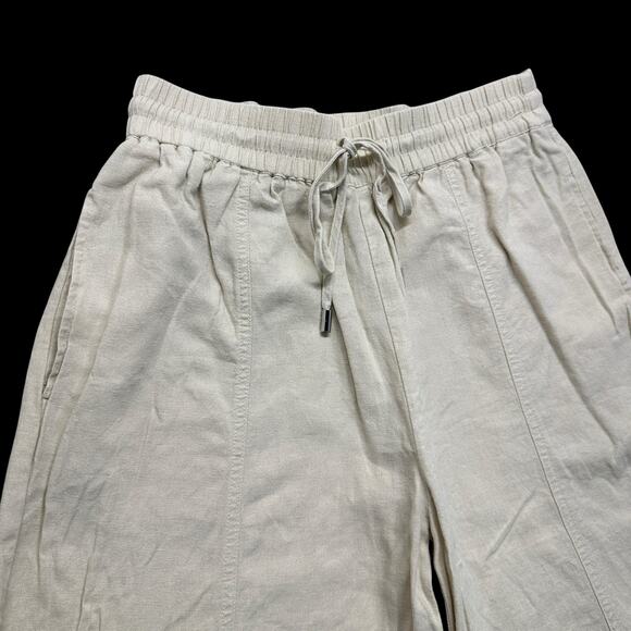 Zara Linen Blend Cropped Pants Womens Sz Medium Drawstring Pockets Slouchy - Picture 4 of 12